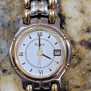 Bulova Vintage Dual Tone Quartz Watch with Date Display model# C887978